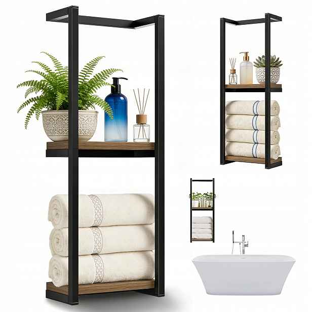 Koupelnový Věšák Na Ručníky Držák Loft Dřevo Kov Pion 77 cm