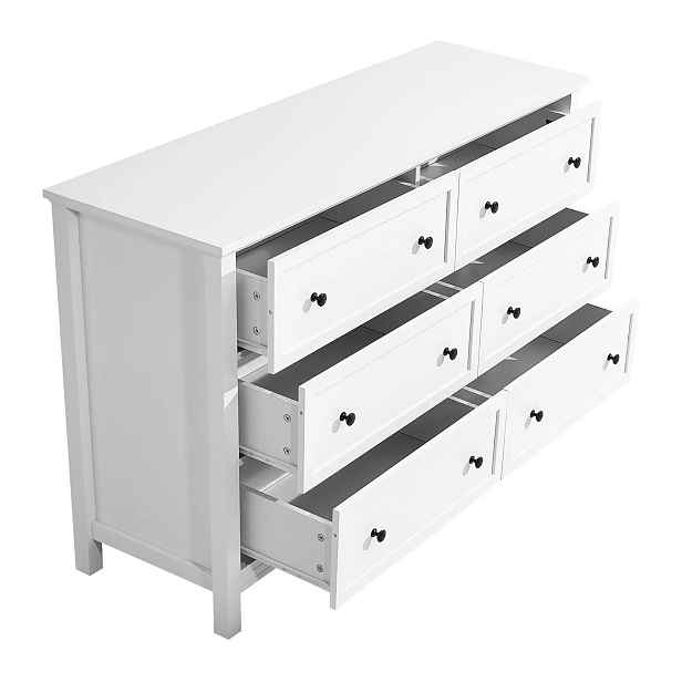 Komoda 6 zásuvek dřevěná bílá silná retro skříň Tv organizér 18 kg kov