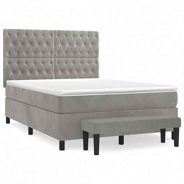 vidaXL Box spring postel s matrací světle šedá 140x200 cm samet