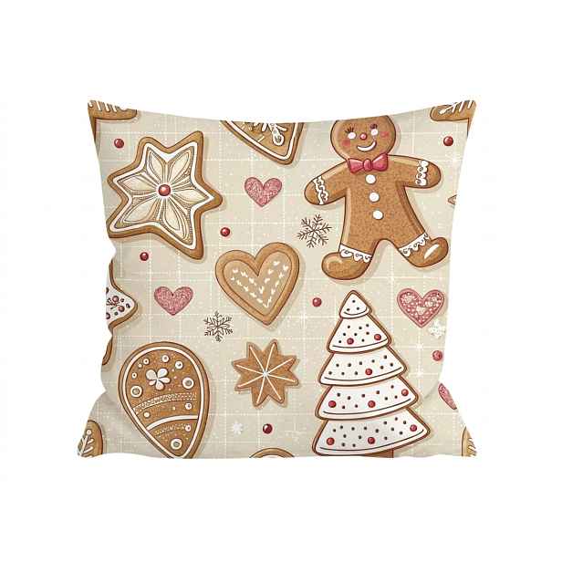 Bavlněný povlak na polštář GINGERBREAD JOY 45x45 cm, béžový