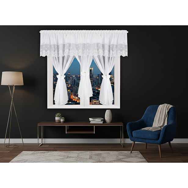 Dekorační krátká záclona s ozdobnou lambrekýnou s krajkou s řasící páskou FRANCIS bílá/bílá 400x150 cm MyBestHome