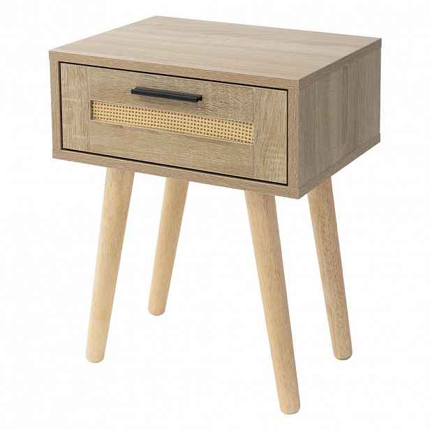 ML-DESIGN NOČNÍ STOLEK s 1 zásuvkou 40x50,5x30 cm vzhled dubu, ratanová přední strana