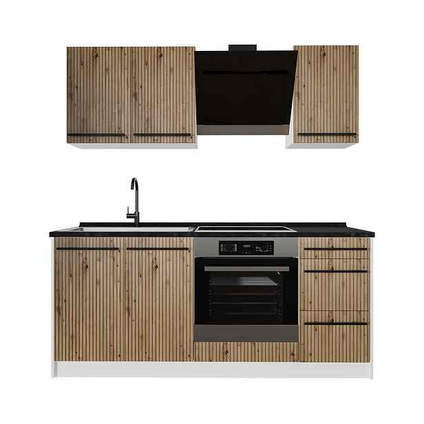 Vicco JEDNOTKOVÁ KUCHYNĚ R-Line, Řemeslný dub/Bílá, 180 cm, PD Antracit