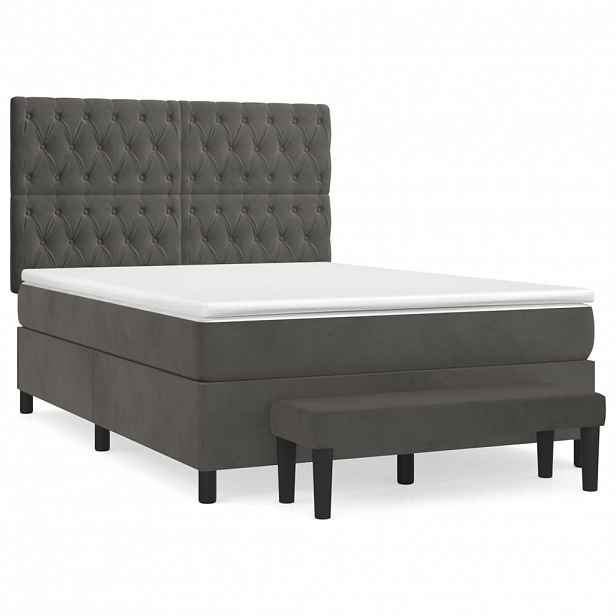 vidaXL Box spring postel s matrací tmavě šedá 140x200 cm samet