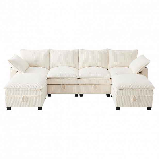 Redom MODULÁRNÍ rohová pohovka 280/151/82 cm s USB porty, úložným prostorem a 2 taburety, manšestr
