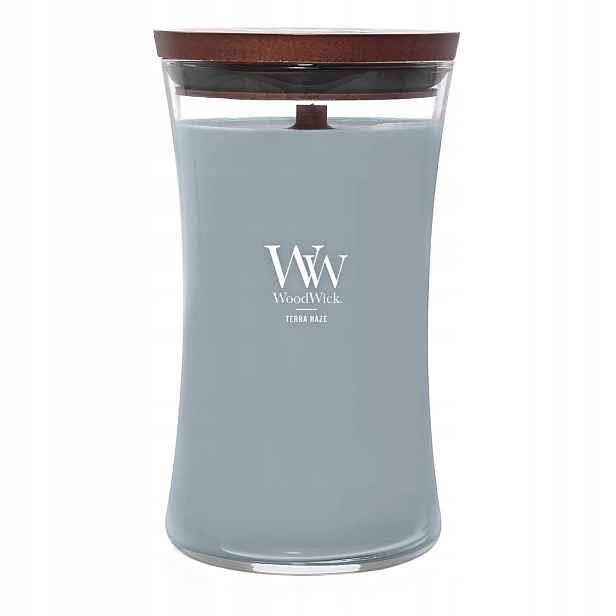 Vonná svíčka sójová Terra Haze Woodwick Velká 610 g Dřevěný knot