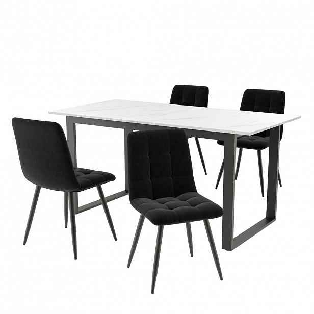 FLIEKS JÍDELNÍ SET 4 Židle Bílý Černý 140-180cm