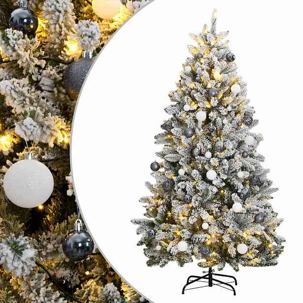 vidaXL Umělý sklápěcí vánoční stromek s 300 LED a koulemi 180 cm
