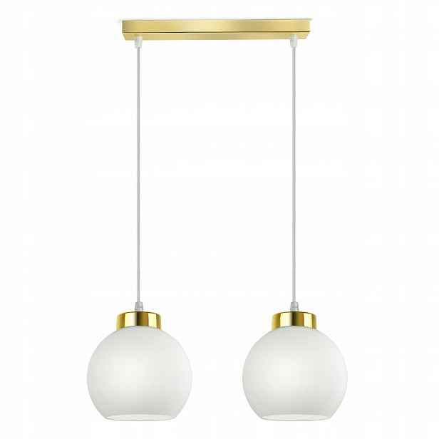 Závěsná stropní lampa Lustr Zlatá Skleněná Bílá Kule Glass BZ2 Led E27