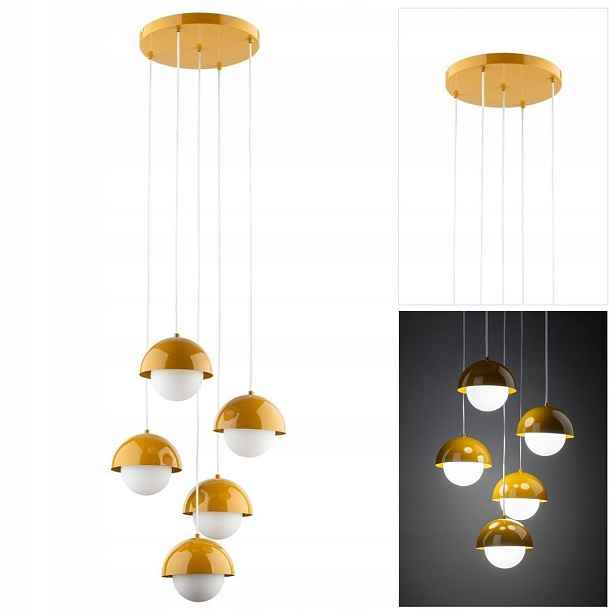 Žlutá závěsná lampa Bono s nastavitelnou výškou v obývacím pokoji Tk Lighting