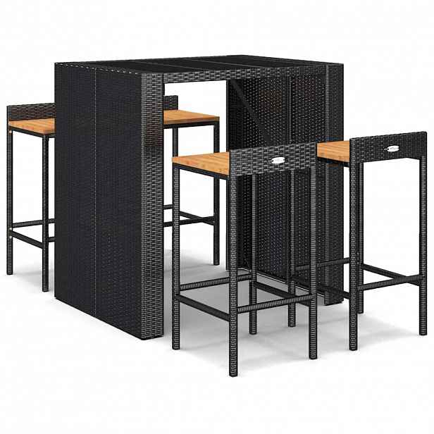 vidaXL 5dílný zahradní barový set černý polyratan a masivní akácie