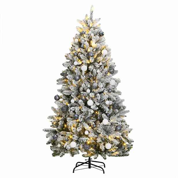vidaXL Umělý sklápěcí vánoční stromek s 300 LED a koulemi 210 cm