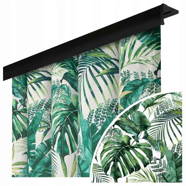 Hotový Závěs Na Pásku 140 x 250 cm Vzor Zelené Listy Páska Žabky