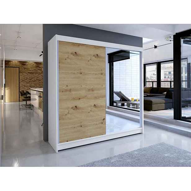 Šatní skříň se zrcadlem 180 cm VILMA 1 - dub artisan / bílá