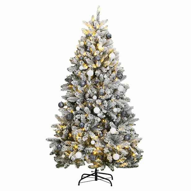 vidaXL Umělý sklápěcí vánoční stromek s 300 LED a koulemi 240 cm