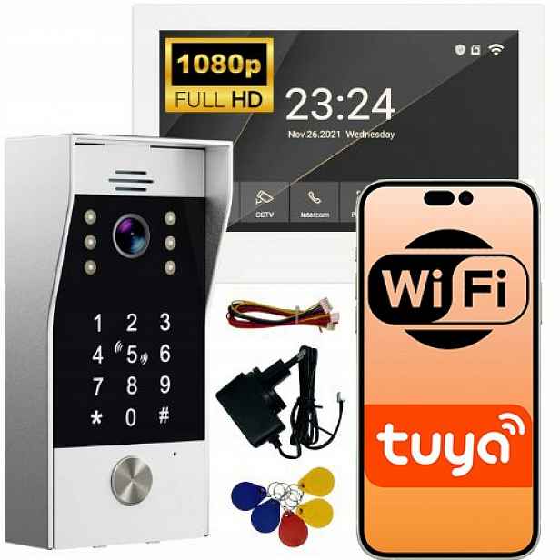 2-vodičový WiFi videotelefon s kódovou klávesnicí a Rfid 7" Full Hd Tuya