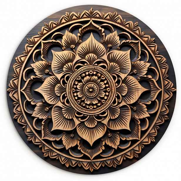 MuchoWow NÁSTĚNNÝ OBRAZ Mandala - dřevo - květiny - hnědá 30x30 cm