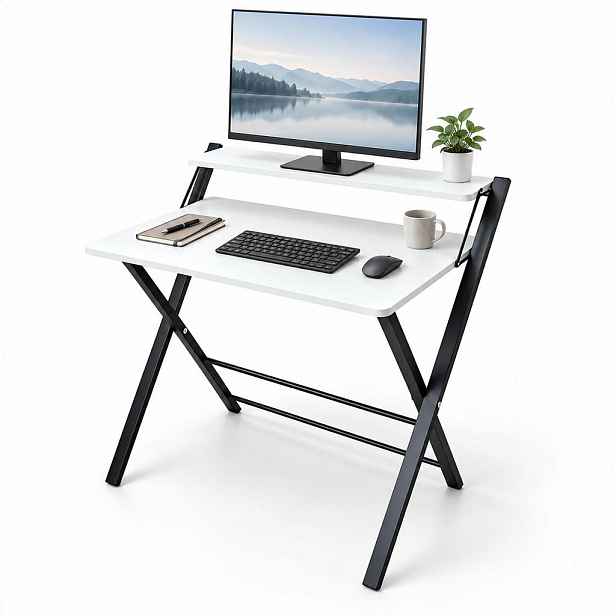 Relaxdays PSACÍ STŮL Černý skládací s podstavcem na monitor 70x56 cm