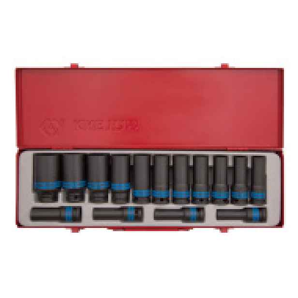 Sada rázových prodloužených nástrčných hlavic King Tony 1/2 CrMo 12 hran, 10 - 32 mm 4815MP04