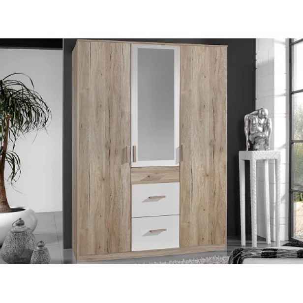Šatní skříň se zrcadlem Cariba, 135 cm, dub san remo/bílá