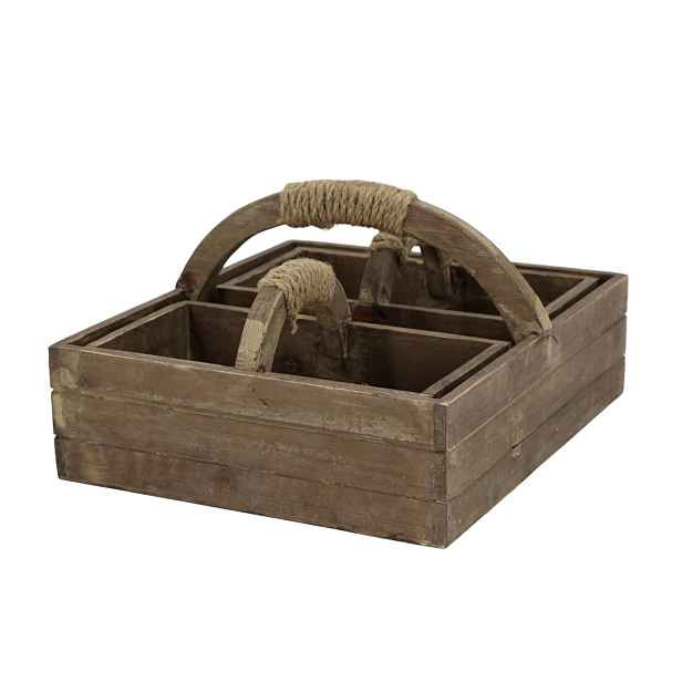 Box s rukojetí a 2 boxy z borovicového dřeva Nature – 23*12*13 cm Chic Antique
