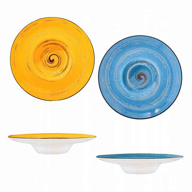 Hluboký porcelánový talíř na polévku modrý žlutý Wilmax 24 cm 2 kusy