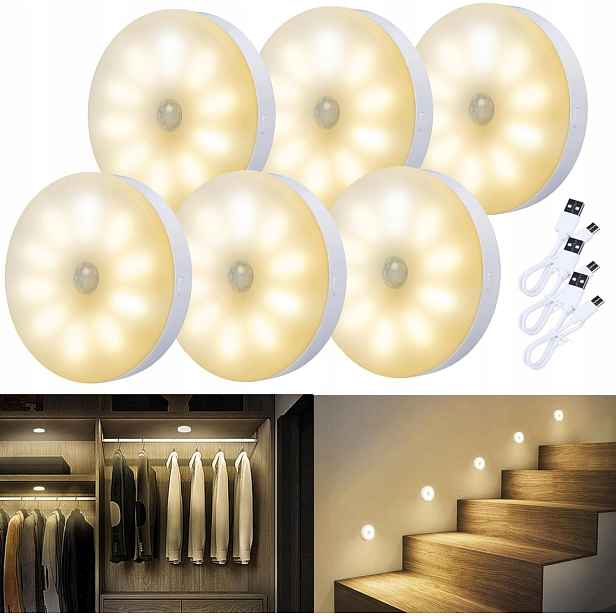 Noční Lampa Led S Pohybovým Senzorem Bezdrátová Nástěnná Lampa 3000K 6 Ks