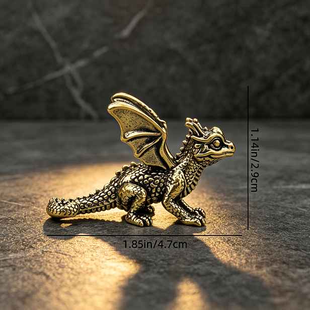 TEMU Svornostní mosazná křídlatého draka, vintage kovová umělecká , středověký fantasy styl, stolní sběratelská výroba, retro stolní police na knihy,