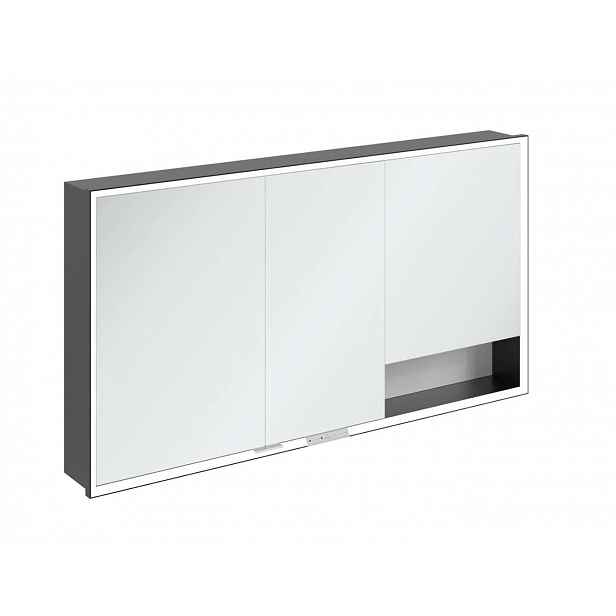 Villeroy & Boch My View+ - Zrcadlová skříňka s LED osvětlením 140x75x17 cm, 3 dvířka, Brilliant White/matná černá B48214VE