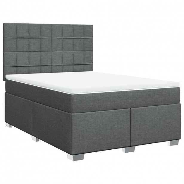 vidaXL Box spring postel s matrací tmavě šedá 140x200 cm textil