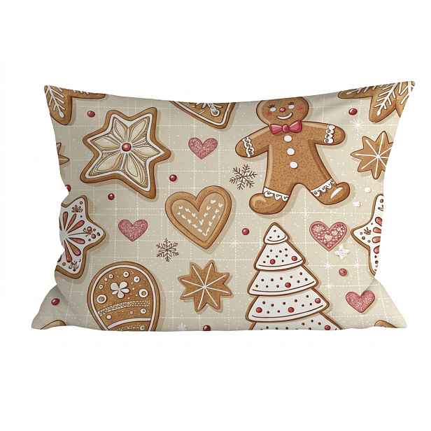 Bavlněný povlak na polštář GINGERBREAD JOY 70x90 cm, béžový