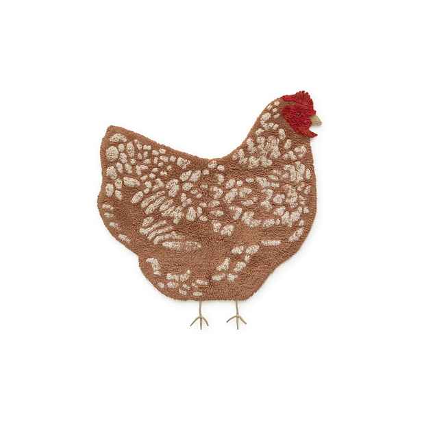 Hnědý pratelný ručně tkaný bavlněný dětský koberec 110x100 cm Chicken – Lorena Canals