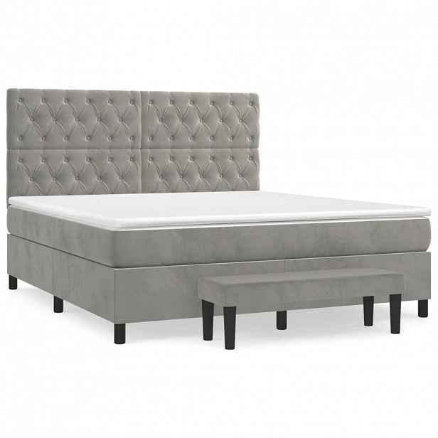 vidaXL Box spring postel s matrací světle šedá 160x200 cm samet