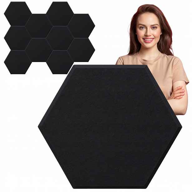 3D akustický stěnový panel samolepicí hexagonální plstěná opěrka hlavy černá