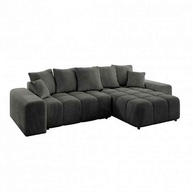 ALTDECOR ROHOVÁ SEDACÍ SOUPRAVA, otoman vpravo ENIL-L 297x189x68 tmavě šedý velur