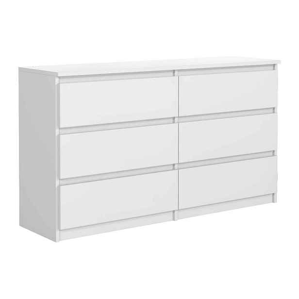 MASSENO KOMODA NUDO, 120/78,5/39 cm s 6 zásuvkami a dvířky, bílá