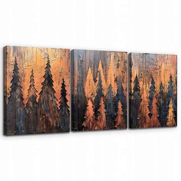 Obraz Sada 3 kusů 40x58 cm Dekorace obývacího pokoje Abstraktní Zlatý les