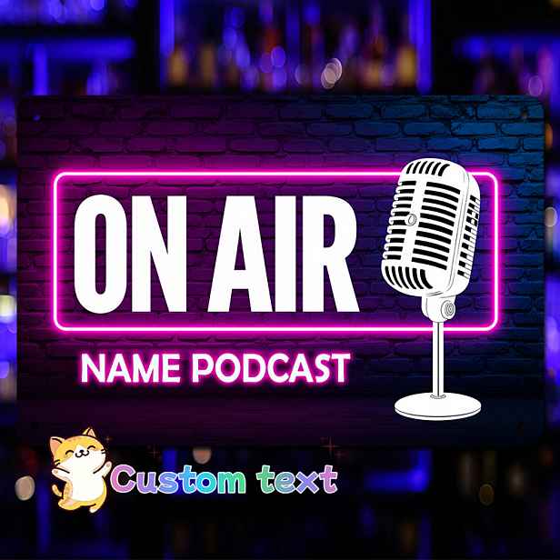 TEMU 1 ks Personalizovaná hliníková cedule s tématem podcastu, text "On Air", vintage mikrofon, "Název podcastu" , kancelář, vysílací místnost,