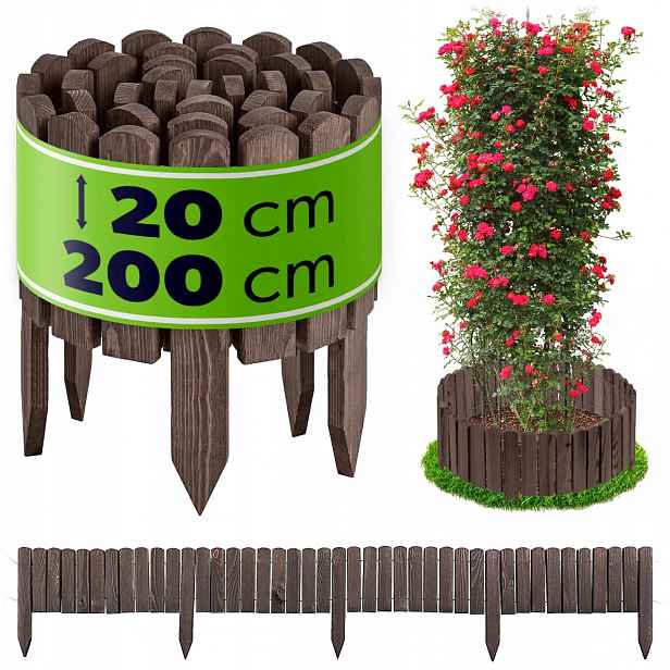 Záhonový Plot 200x20 cm Zahradní Dřevěný Obrubník Palisáda Antracit