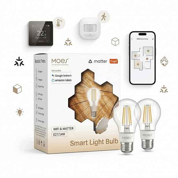 Žárovky Smart WiFi Matter E27 Moes Tuya Google Alexa 806 lm 2700-6500K