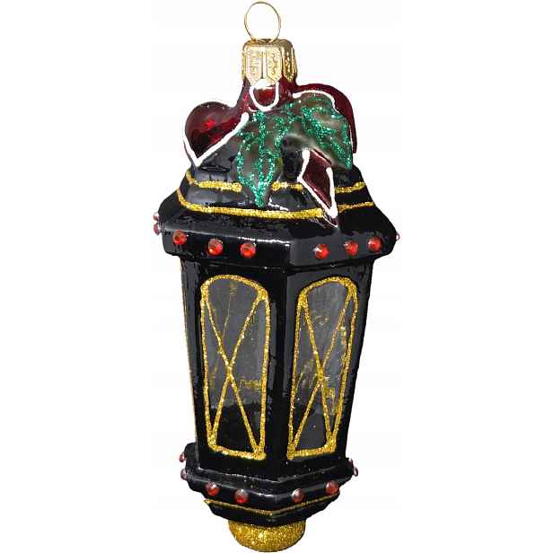 Kolekce Černý vánoční lampion se zlatým leskem a mašličkou