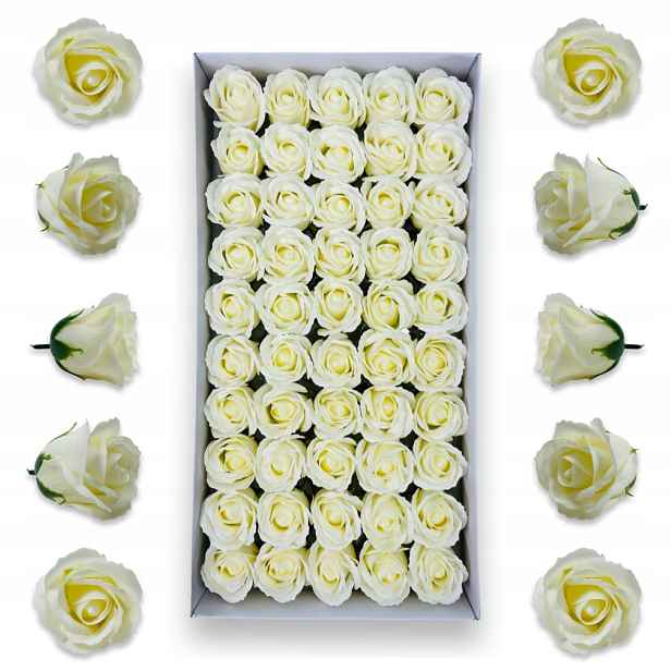 Krémové mýdlové růže 50 ks Květiny z mýdla do flowerboxů Mýdlové kvítky