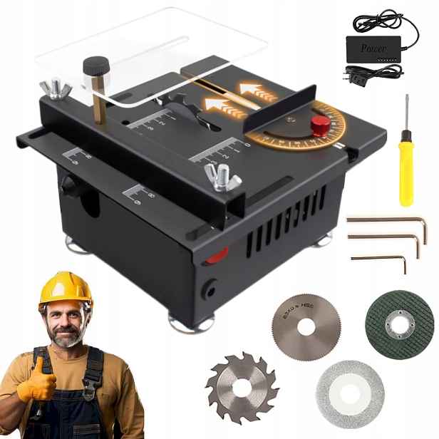 Mini Elektrická Stolní Pila na Dřevo s Nastavitelnou Výškou a Řezným Kotoučem