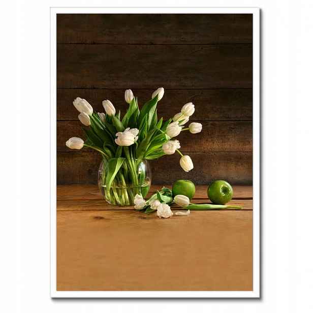 Plakáty v rámu 50x70 Bílé tulipány ve váze