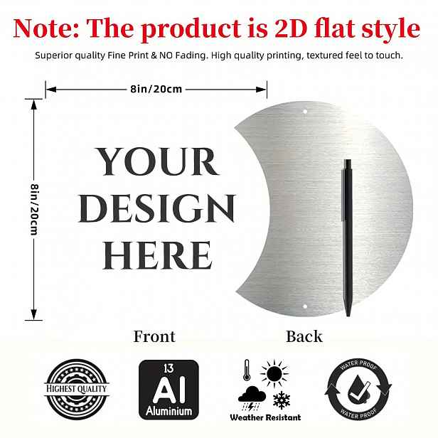 TEMU Vlastní hliníkové kovové cedule Personalizovaný tisk 8 palců/20 cm Kulaté cedule Závěs na dveře - Přidejte svůj obrázek Fotodesign Speciální