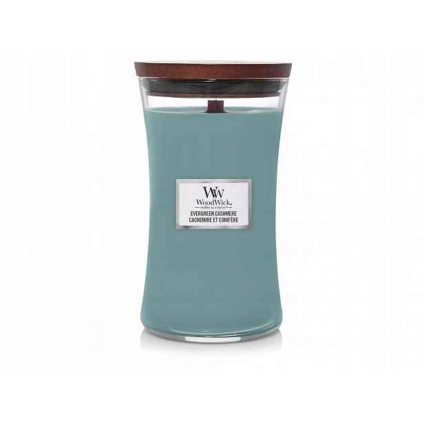 WoodWick vonná svíčka s dřevěným knotem velká Evergreen Cashmere 609 g