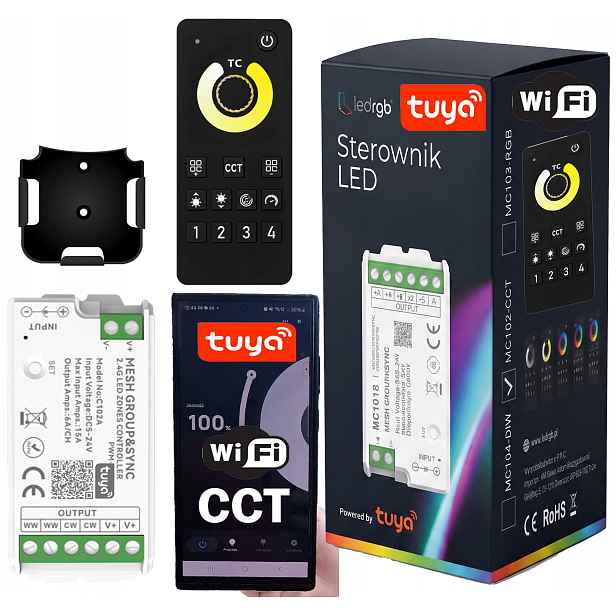 Ovladač Dálkový Ovladač Rádiový stmívač pro Led pásky Cob Cct Wifi Tuya Zónový