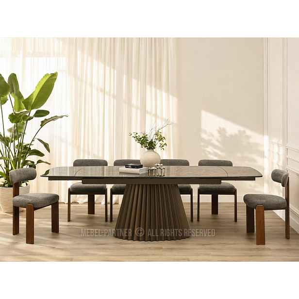 Designový rozkládací stůl 180(260)x98 FAMTIS - béžovočerný mramor / hnědý