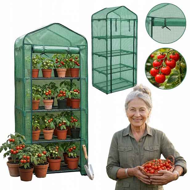 Mini Fóliový Skleník 4-ÚROVŇOVÝ 68X49X158 CM Zelená Fólie Pe Uv 135G/M²
