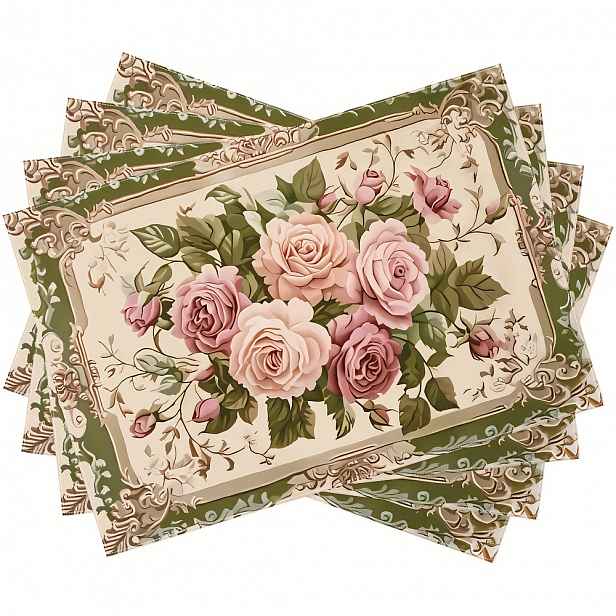 TEMU 4/6/8ks Luxusní francouzské rokokové botanické květinové prostírání vhodné pro dekoraci jídelního stolu, elegantní vhodné pro večírky,